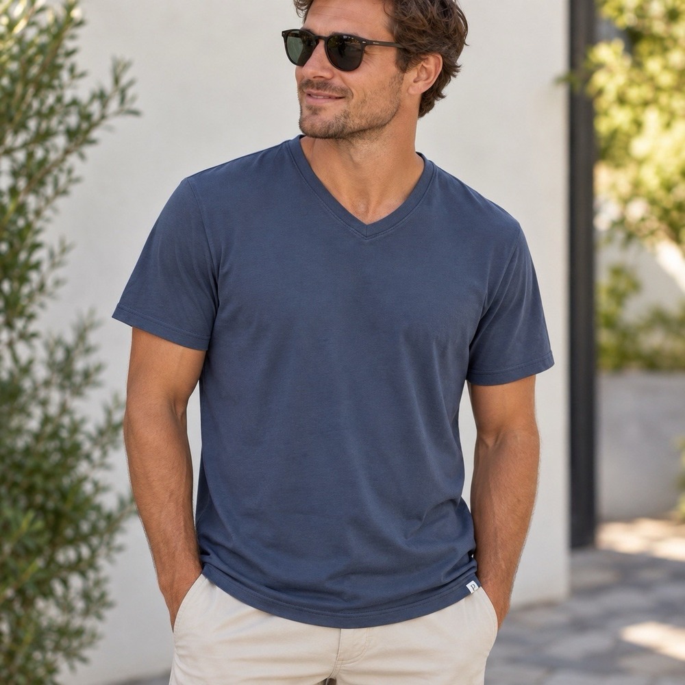 Pact Men's Large Organic Cotton Short Sleeve Navy Blue Basic T Shirt Top